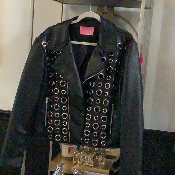 Jackets & Blazers - Azalea Wang Silver Grommet Moto Jacket